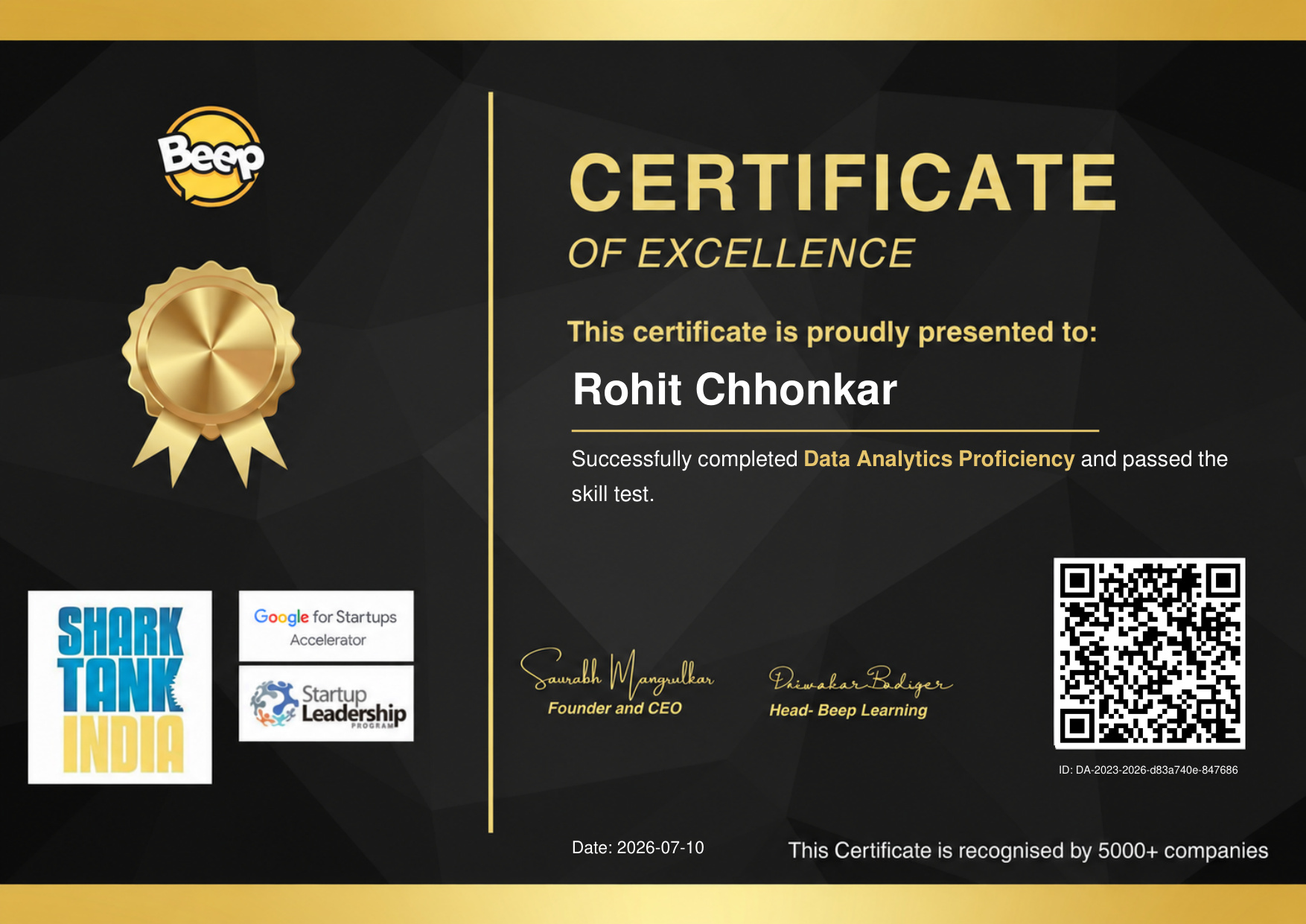 Data Analytics Proficiency Certificate