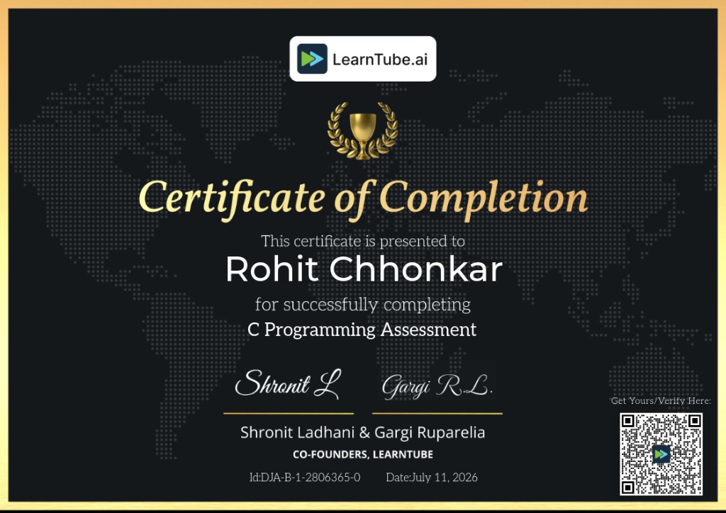 C Programming Assessment Certificate