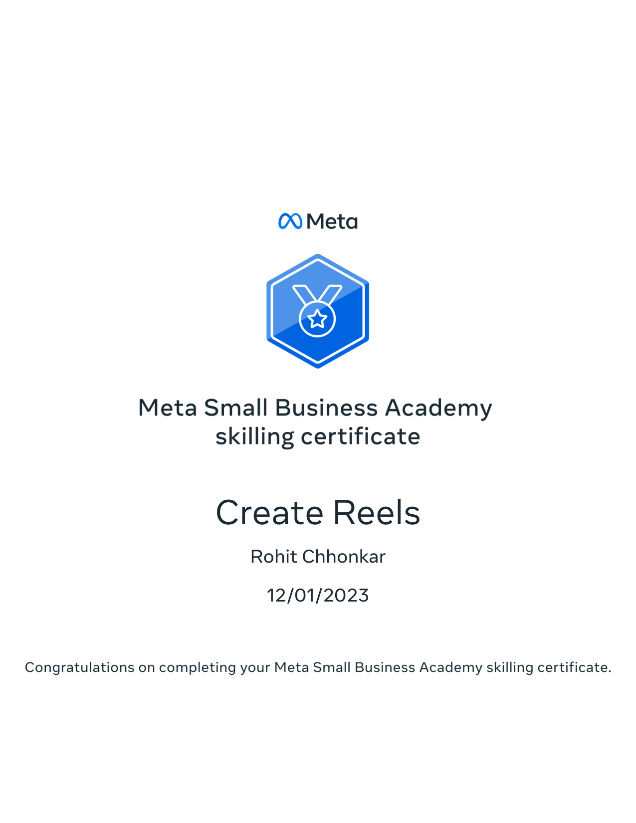 Create Reels Skilling Certificate