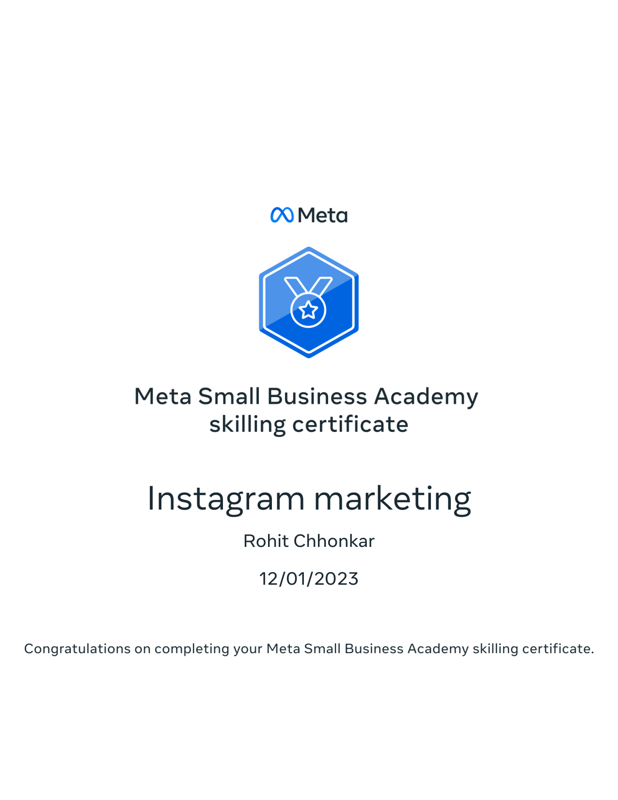 Instagram Marketing Skilling Certificate