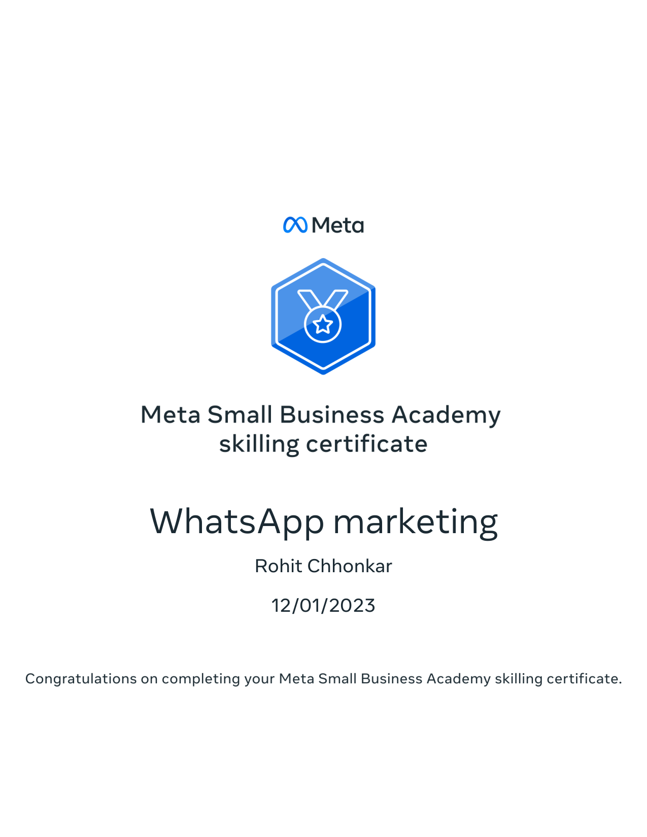 WhatsApp Marketing Skilling Certificate